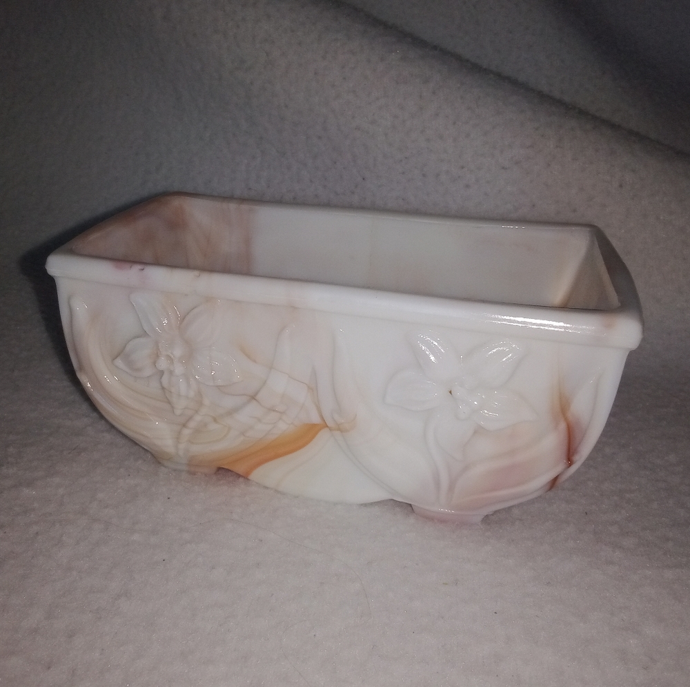 White Orange Slag Milk Glass Trinket Dish Floral